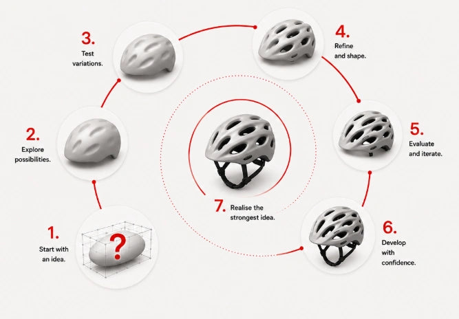 Rhino design process showing an idea evolving through exploration, testing, refinement and iteration