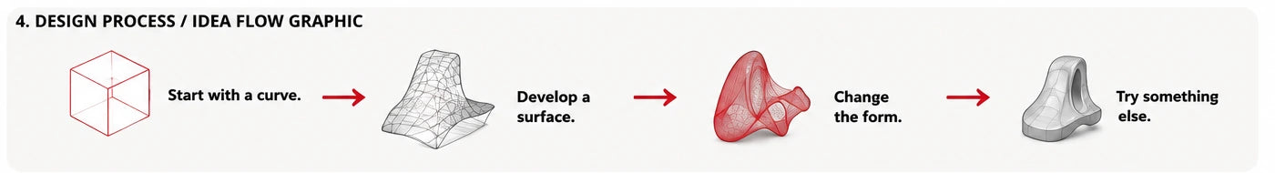 Design process: start with a curve, develop a surface, change the form and try something else