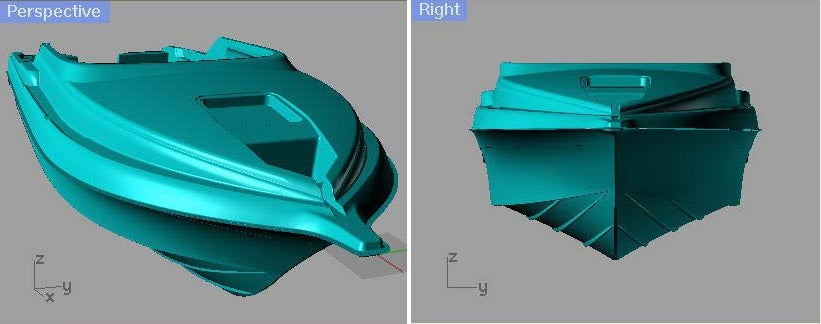 Rhino CAD model of the Haines Hunter SP725 showing perspective and right views