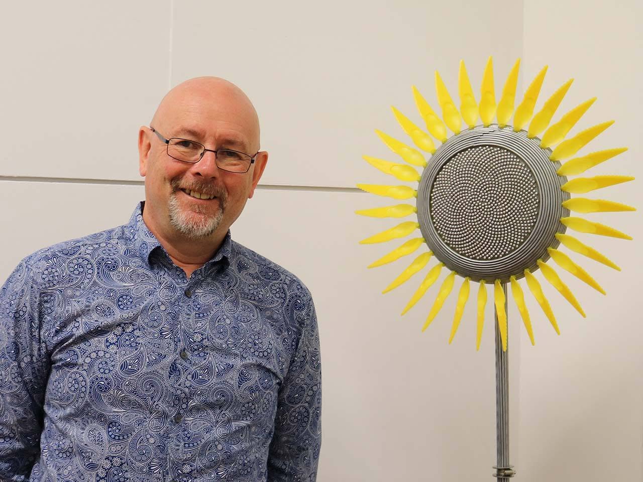 Tim with his 999 Eight-Gauge Seeds of Inspiration, 31 Scoops of Sunshine, at Arts Post, Hamilton, NZ.